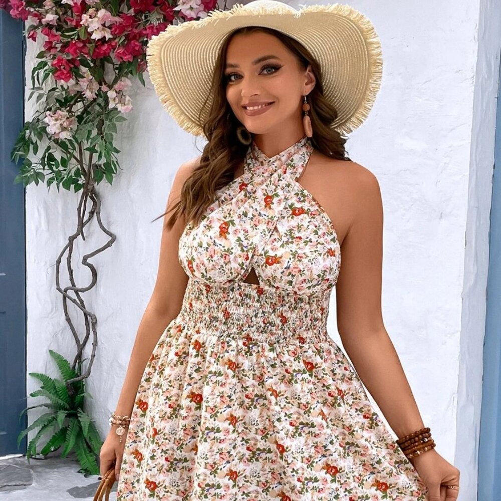 Twist Front Halter Floral Dress Size XL